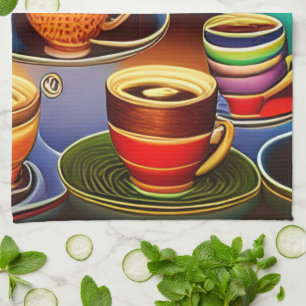 Whimsical Land of Coffee Cups  Kitchen Towel