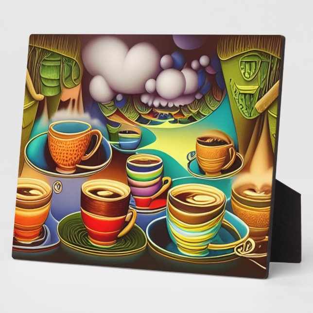 Whimsical Land of Coffee Cups Tabletop  Plaque (Side)