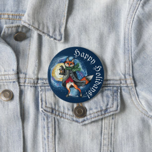 Whimsical Lantern Fox in the Snow-Holiday 3 Inch Round Button