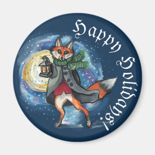 Whimsical Lantern Fox in the Snow-Holiday Magnet