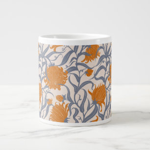Whimsical large flowers brown vintage coffee mug