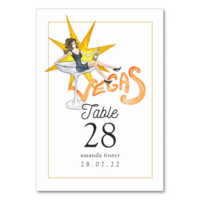 Whimsical Las Vegas Wedding Table Number (Front)