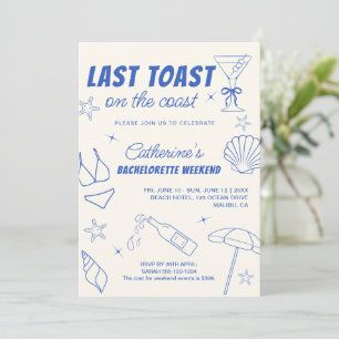 Whimsical Last Toast On The Coast Bachelorette  Invitation