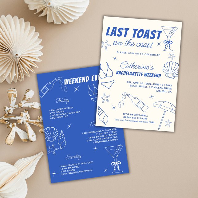 Whimsical Last Toast On The Coast Bachelorette  Invitation (Creator Uploaded)