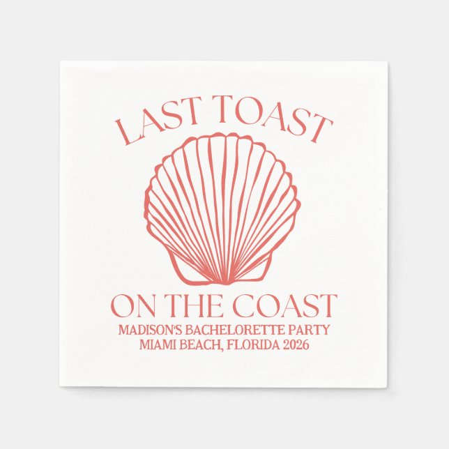 Whimsical Last Toast On The Coast Coral Napkin (Front)