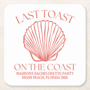 Whimsical Last Toast On The Coast Coral Square Paper Coaster