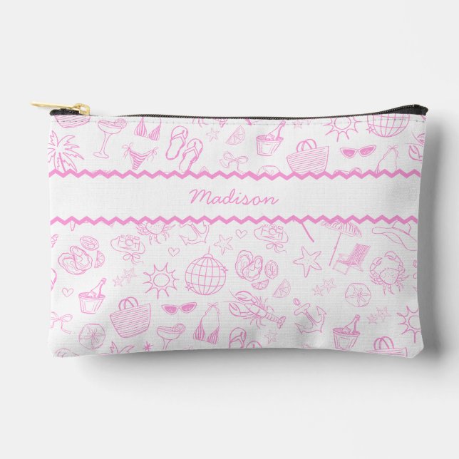 Whimsical Last Toast On The Coast Pink Accessory Pouch (Front)