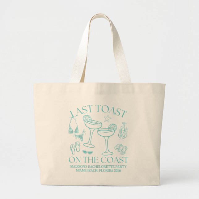 Whimsical Last Toast On The Coast Turquoise Large Tote Bag (Front)