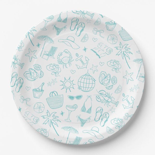 Whimsical Last Toast On The Coast Turquoise Paper Plate (Front)