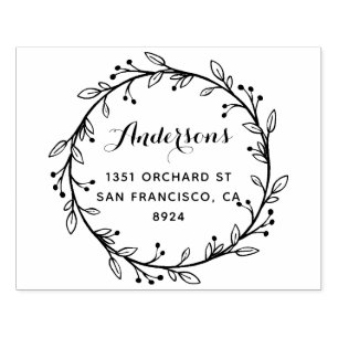 Whimsical Laurel Wreath Return Address Rubber Stamp