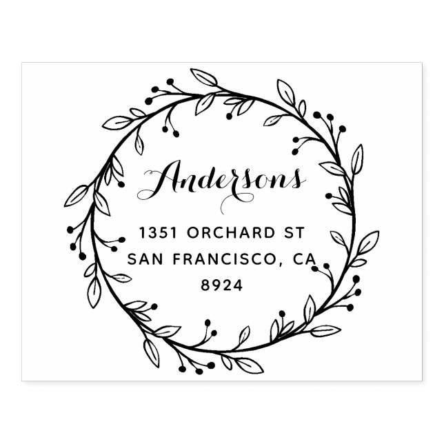 Whimsical Laurel Wreath Return Address Rubber Stamp (Imprint)