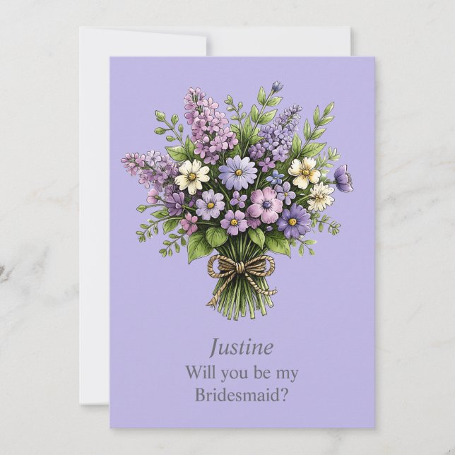 Whimsical Lavender Bouquet Bridesmaid Proposal (Front)