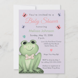 Whimsical Lavender Frog Baby Shower Invitation
