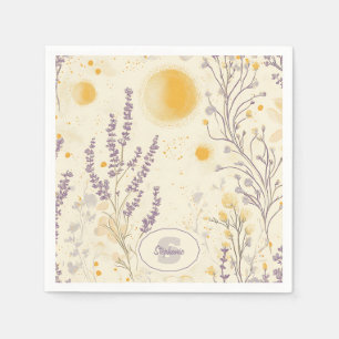 Whimsical Lavender & Yellow Floral Pattern Napkin