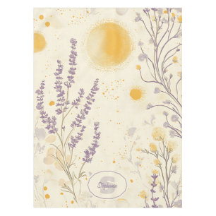 Whimsical Lavender & Yellow Floral Pattern Tablecloth