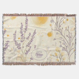 Whimsical Lavender & Yellow Floral Pattern Throw Blanket