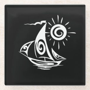 Whimsical Lazy Sailboat Glass Coaster