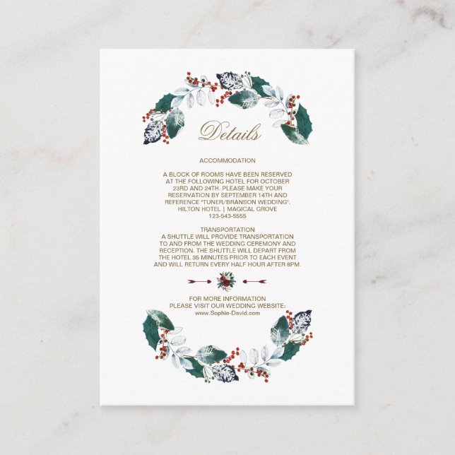 Whimsical Leafy Berries Wreath Wedding Details Enclosure Card (Front)