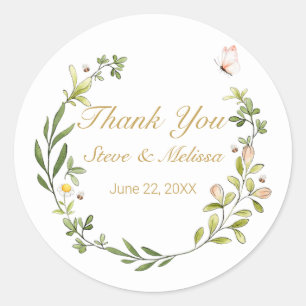 Whimsical Leafy Wreath with Butterfly Classic Round Sticker