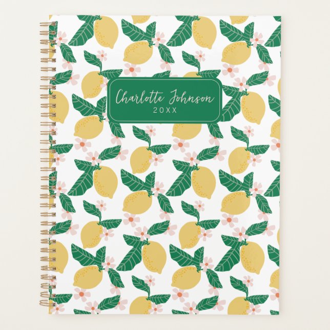 Whimsical Lemon Floral Personalized Planner (Front)