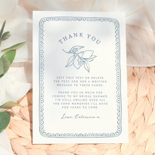 Whimsical Lemon Illustration   Blue Bridal Shower Thank You Card