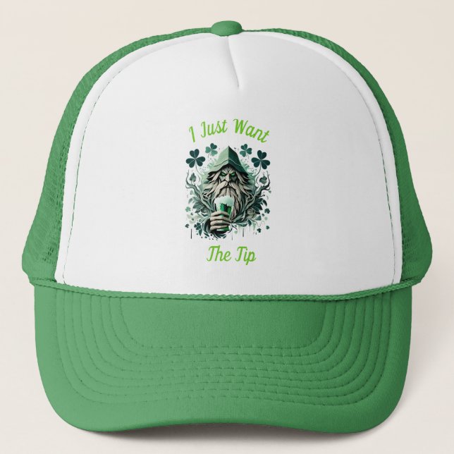 Whimsical Leprechaun Savouring A Brew Trucker Hat (Front)