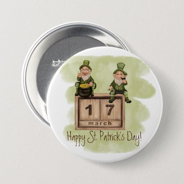 Whimsical Leprechauns St. Patrick's Day 3 Inch Round Button (Front & Back)