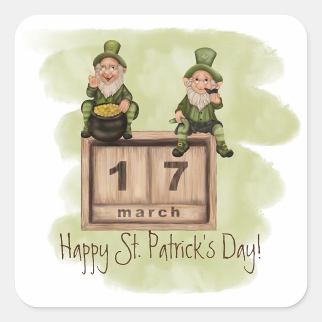 Whimsical Leprechauns St. Patrick's Day Square Sticker (Front)