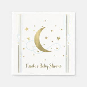 Whimsical Light Blue & Gold Moon Stars Baby Shower Napkin