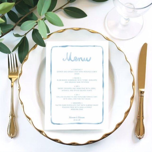 Whimsical Light Blue White Simple Frame Wedding Menu (Creator Uploaded)