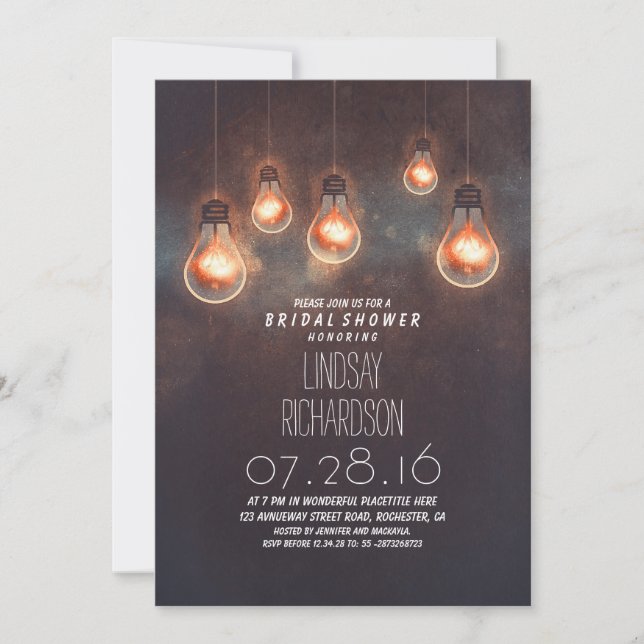 whimsical light bulbs romantic bridal shower invitation (Front)