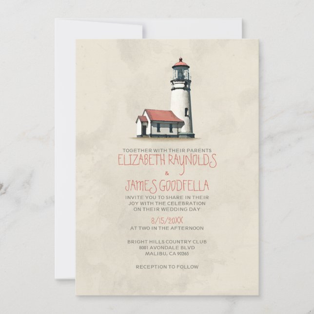 Whimsical Lighthouse Wedding Invitations (Front)