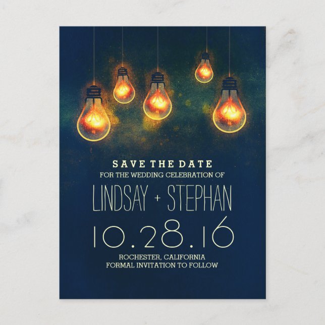 whimsical lights dreamy romantic save the date announcement postcard (Front)