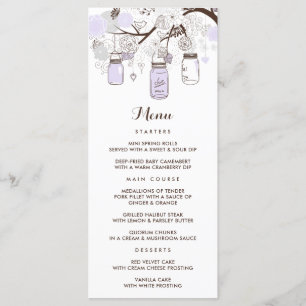 Whimsical Lilac Mason Jars Floral Menu Card