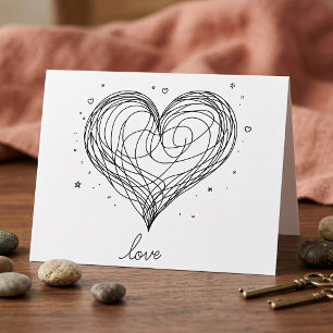 Whimsical Line Art Heart with Love Design Thank You Card