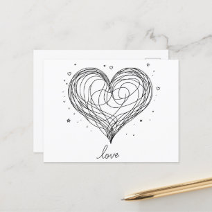 Whimsical Line Art Heart with "Love"  Postcard