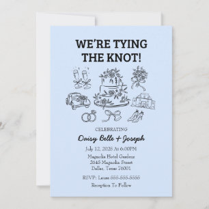 Whimsical Line Art Wedding Blue Invitation