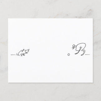 Whimsical Line Drawing Of A Dog Playing Fetch Post Postcard