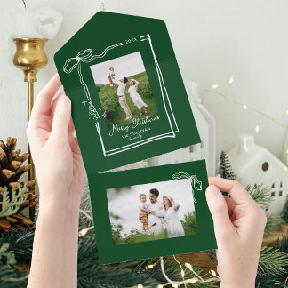 Whimsical Line Drawn Bow Frame Photo All In One Invitation