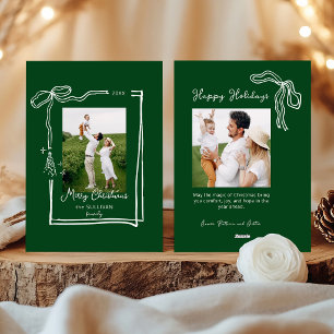 Whimsical Line Drawn Bow Frame Photo Holiday Card