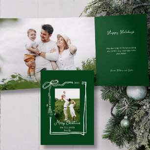 Whimsical Line Drawn Bow Frame Photo Tri-Fold Card