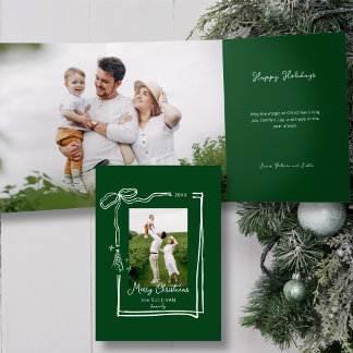 Whimsical Line Drawn Bow Frame Photo Tri-Fold Card