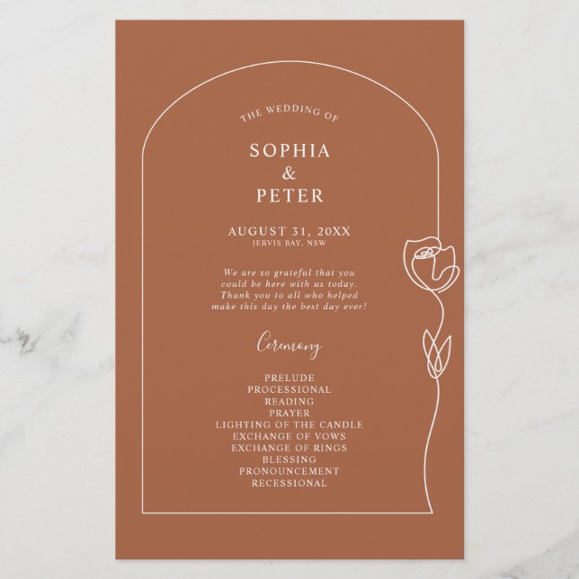 Whimsical Line Rose Arch Ceremony Programme (Devant)