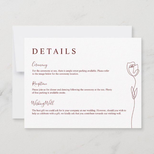 Whimsical Line Rose Detail Enclosure Card (Front)