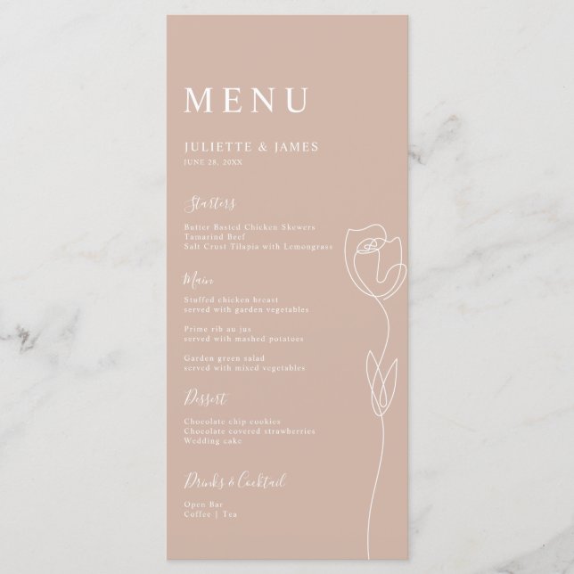 Whimsical Line Rose Menu Card (Front)