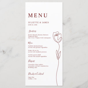 Whimsical Line Rose Menu Card
