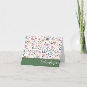 Whimsical Little bugs and Floral Pattern Thank You Card