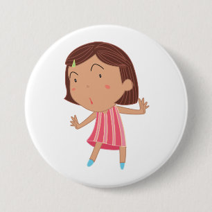 Whimsical Little Girl in Pink Striped Dress 3 Inch Round Button