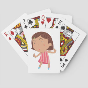 Whimsical Little Girl in Pink Striped Dress Playing Cards