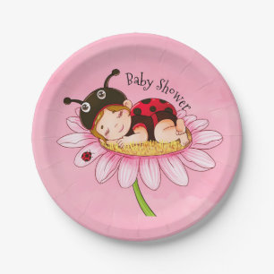 Whimsical Little Ladybug Baby Shower Paper Plate